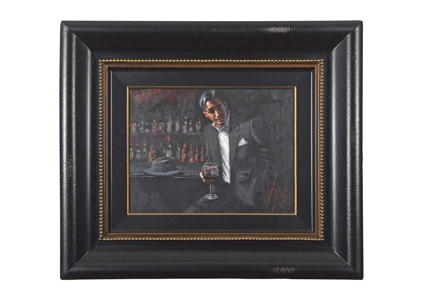 Fabian Perez (b.Bueno Aires,1967), 'Black Suit and Red Wine', oil on canvas, signed to lower right