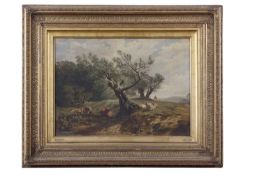 Sidney Richard Percy (1821-1886), Pastoral landscape with resting cattle and sheep, oil on panel