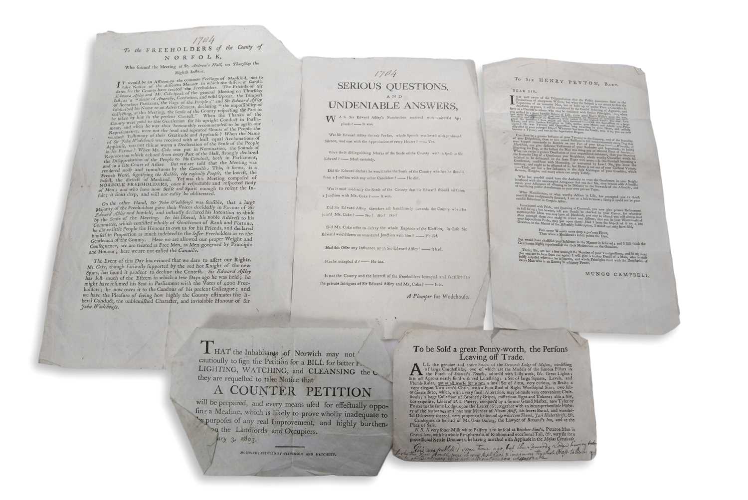 Two Norfolk Election Squibs c.1784 & "Mungo Campbell" Broadside c.1782 and two others