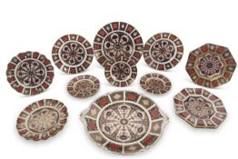 Group of Royal Crown Derby plates, Imari 1128 pattern to include serving plates with acorn decorated