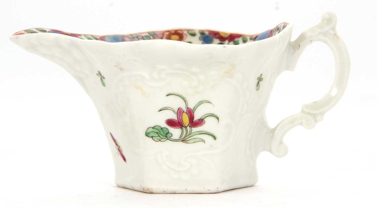 An 18th Century Worcester porcelain hexagonal cream boat, circa 1758 with a polychrome design ( - Image 2 of 7