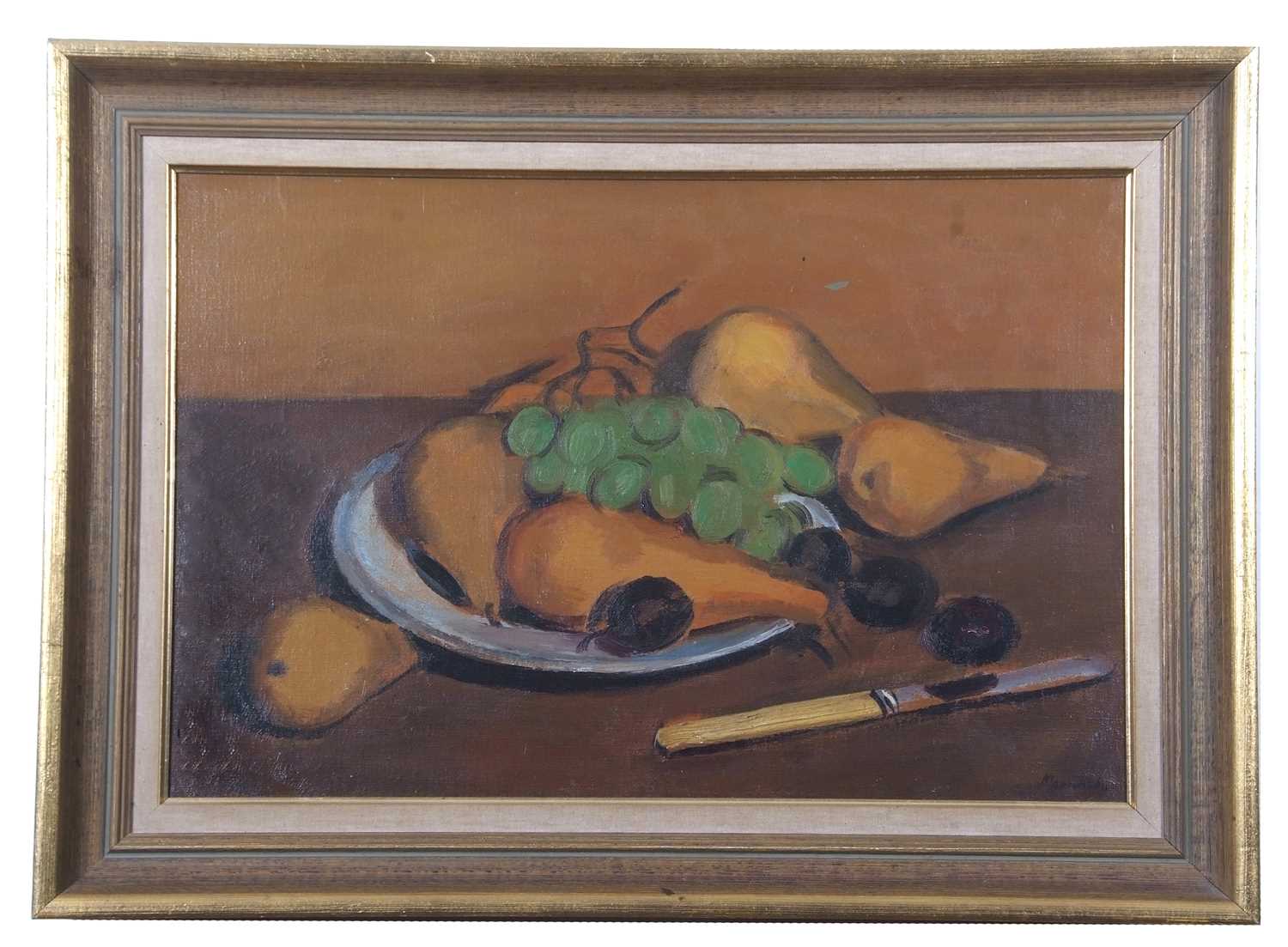 Bernard Meninsky (1891-1950), "Still Life-Pears", oil on canvas, signed, The Boydell Galleries label - Image 2 of 4