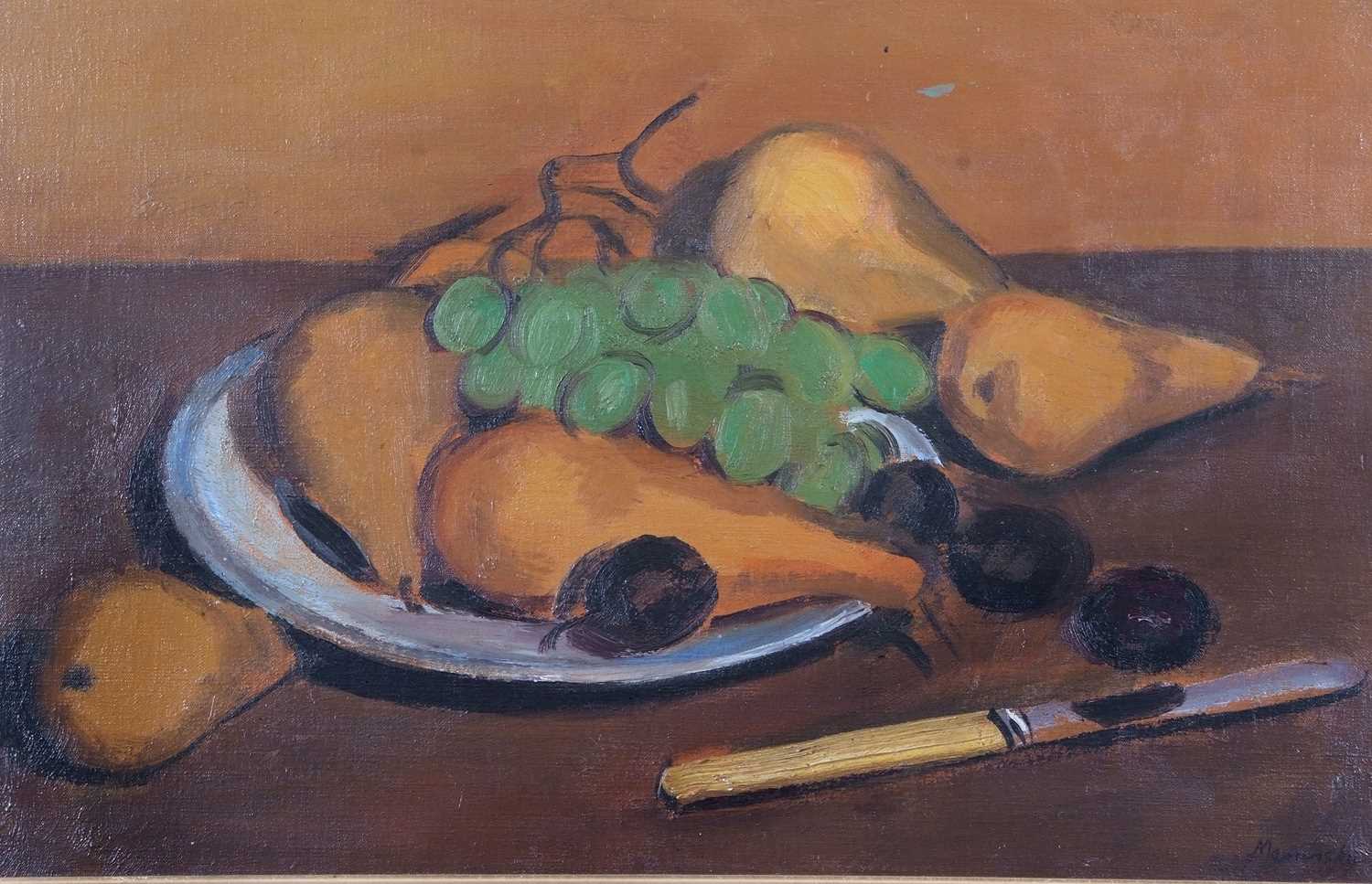 Bernard Meninsky (1891-1950), "Still Life-Pears", oil on canvas, signed, The Boydell Galleries label - Image 4 of 4