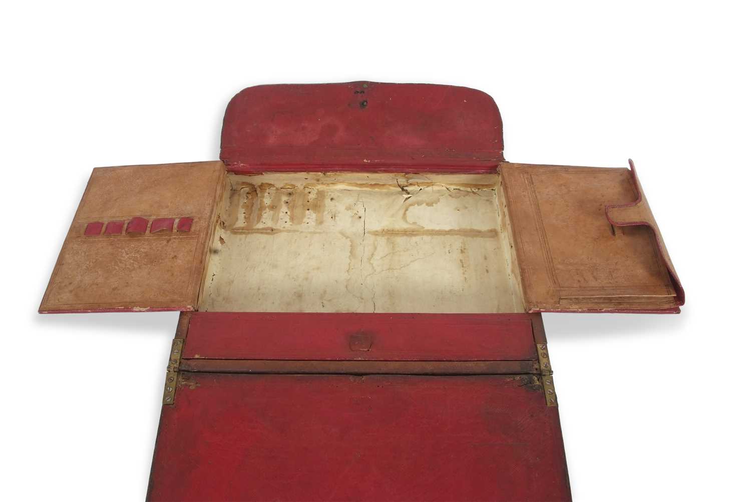 A Victorian brown leather mounted early briefcase or writing box formed as a small case with - Image 2 of 6