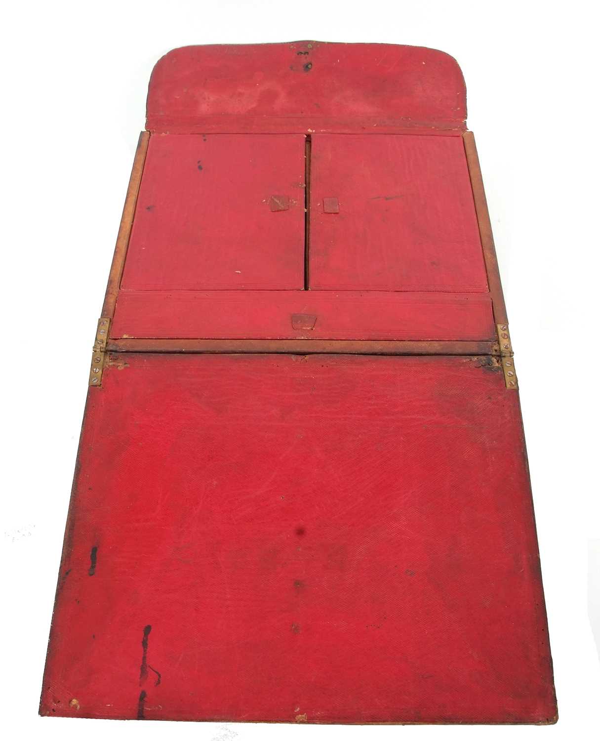 A Victorian brown leather mounted early briefcase or writing box formed as a small case with - Image 3 of 6