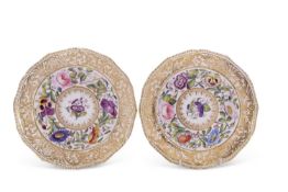Two Derby (S&H) cabinet plates finely painted with flowers and signed on the reverse in red H S
