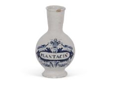 An 18th /19th Century Delft jar probably Dutch with central cartouche in blue and white 27cm high