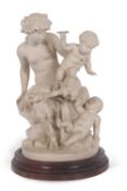 Claude Michel (Clodian) Parian model of a female satyr with putti, made by Mougin Freres Nancy,