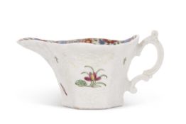 An 18th Century Worcester porcelain hexagonal cream boat, circa 1758 with a polychrome design (
