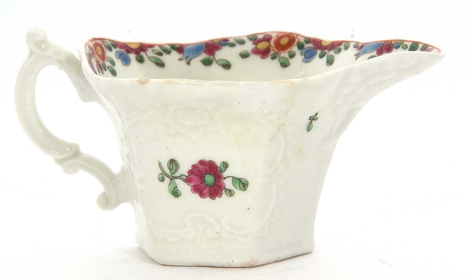 An 18th Century Worcester porcelain hexagonal cream boat, circa 1758 with a polychrome design ( - Image 5 of 7