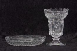 A Waterford Crystal glass vase, hobnail cut on short stem with median knop together with a large