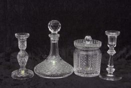 A group of Waterford Crystal glass wares including a ships decanter, biscuit barrel and cover and