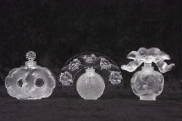 A group of 3 late 20th century Lalique scent bottles comprising; a 
