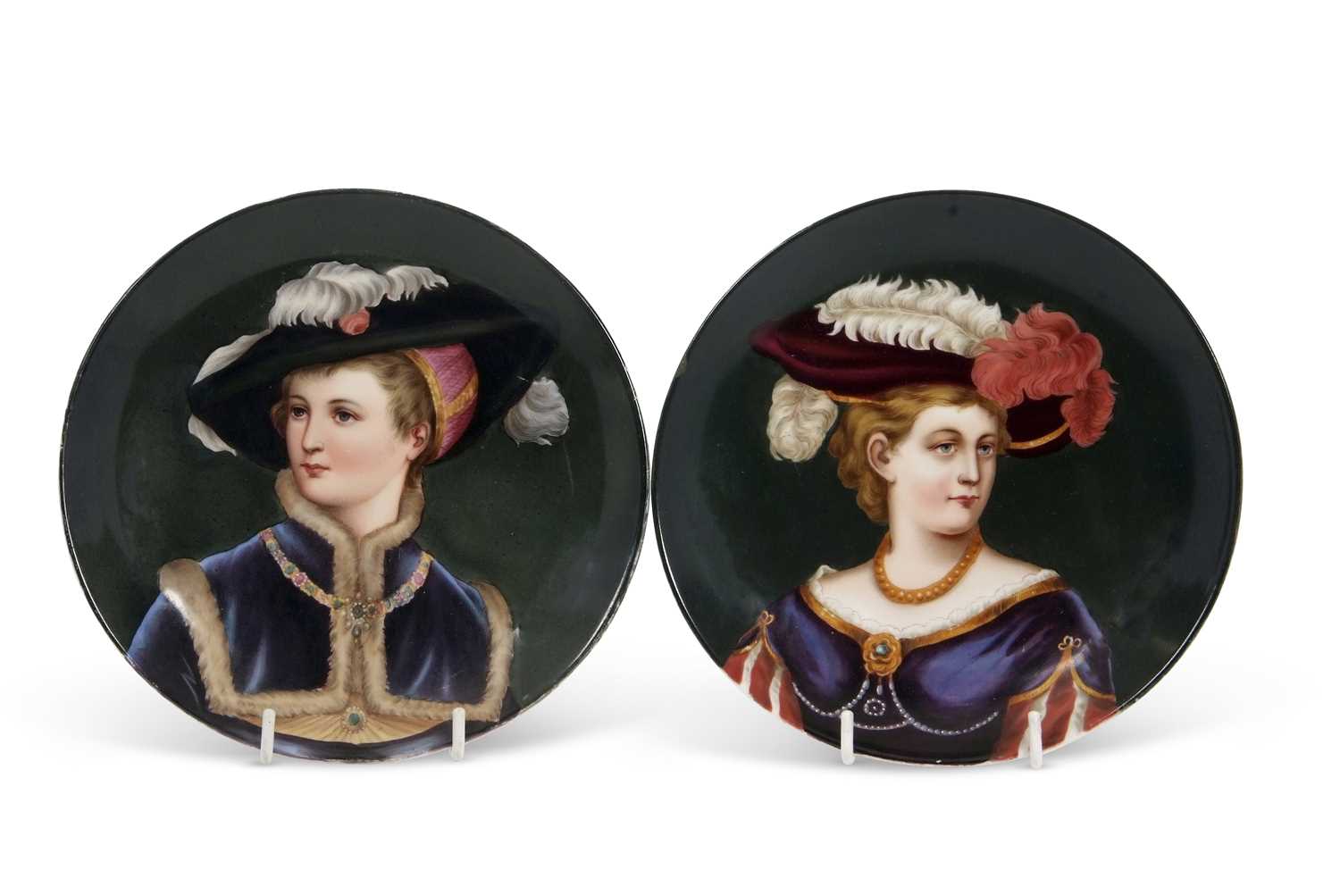 A pair of 19th century continental porcelain plates possibly Berlin finely painted with the - Image 3 of 4