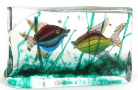 A Barbini (1912-2007) for Murano, Aquatic Block with two brightly coloured tropical fish amongst