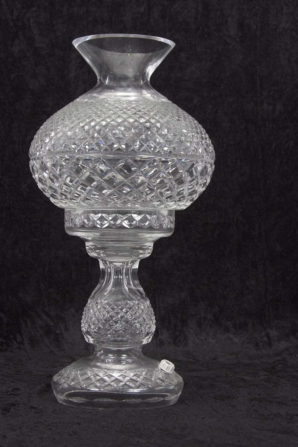 A Waterford cut crystal "Inishmann" table lamp, cut crystal lamp base with matching shade. 36 cm