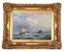 Alfred Priest (1810-1850) Fishing vessel on a stormy sea, oil on canvas, signed, 23x33, framed