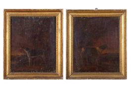 Attributed to Thomas Harvey Esq (British,18th century), Two studies of a hound, oils on board,