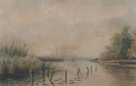 Charles Frederick Rump (British, b.1853), Norfolk Broads, watercolour, signed, 29x46cm, framed and
