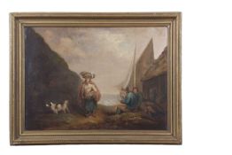 Thomas Smythe (British,1825-1907), Fisherfolk on the shoreline, oil on canvas, unsigned, 42.5cmx58.