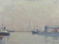 Geoffrey Chatten (British, b.1938), 'River Yare and the dredger', oil on board, signed and dated