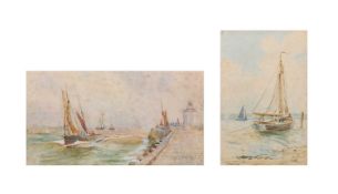 John Francis Rennie (Scottish, fl.1900-1930), Tall mast ships at harbour, signed and dated 1904