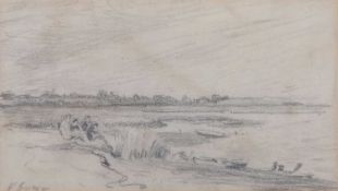 Harry Becker (1865-1928), 'Nr Southwold', pencil sketch, signed, 12x22.5cm, framed and glazed