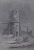 British School, 19th century, 'The Tower at Yarmouth', watercolour on blue paper laid on card,