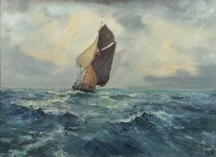 Jack Cox (British,1914-2007), 'Fishing Boat in a Swell', oil on board, signed, 75x44.5cm, framed