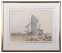 In the manner of Thomas Lound (1801-1861), Fisherfolk scene, pencil heightened with watercolour,