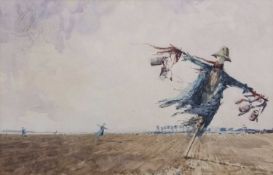 John Sutton (British, b.1935), 'Scarecrows', watercolour, signed and dated 1973, 42x27cm, framed and