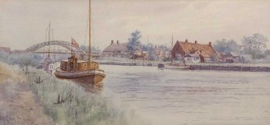 Stephen John Batchelder (1849-1932), 'St Olave's Bridge', watercolour, signed, 57x27cm, framed and