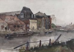 John Leslie (British, 20th century) 'Oust House on the Wensum', watercolour, signed, 33x23cm, framed