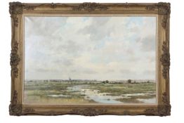 Colin Burns (b.1944), inscribed on frame verso 'Horsey Mill', oil on canvas, signed, 59.5x90cm,