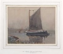 Charles Edward Hannaford R.B.A.(1863-1955), 'A Norfolk Wherry at Acle Bridge', watercolour,