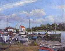 Christopher Granville RWA, (British), 'Tide Mill and Moorings, Woodbridge', oil on canvas, 49.5x38.