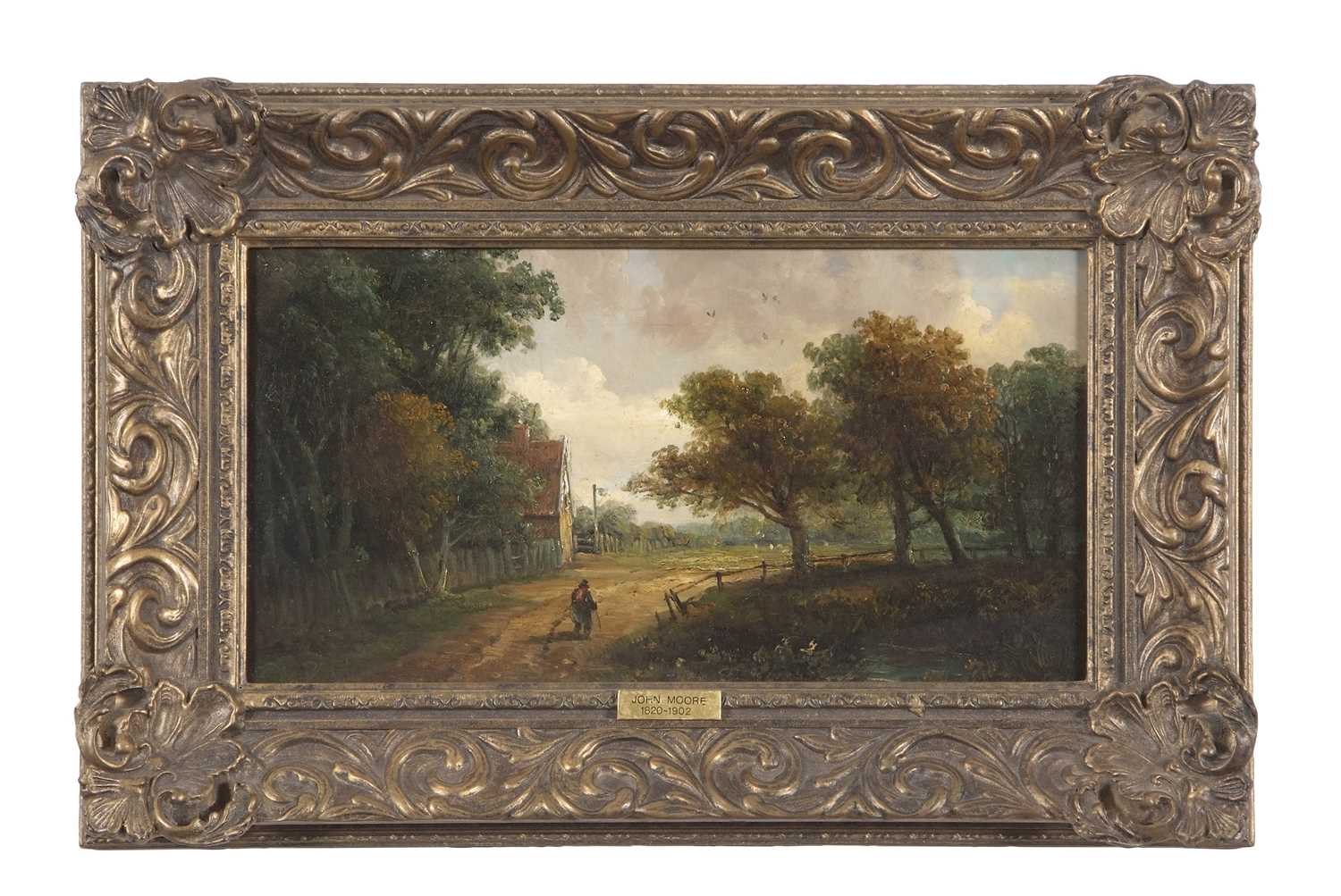John Moore (1820-1902), Royston Common, oil on canvas, unsigned, bears name plate, 29x15cm, framed - Image 2 of 3