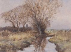 Owen Waters (1916-2004), Autumnal landscape, oil on board, signed, 29.5x21cm, framed
