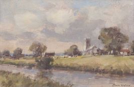 Owen Waters (1916-2004), 'Eye, Suffolk', oil on board, 22x14cm, framed.