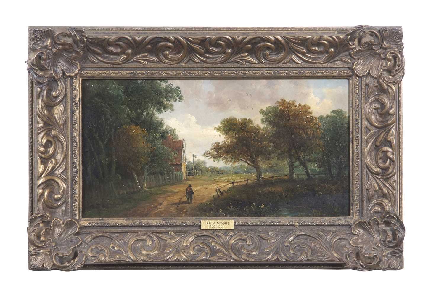 John Moore (1820-1902), Royston Common, oil on canvas, unsigned, bears name plate, 29x15cm, framed