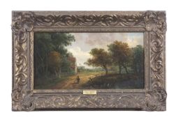 John Moore (1820-1902), Royston Common, oil on canvas, unsigned, bears name plate, 29x15cm, framed