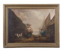 Thomas Smythe (British,1825-1907), Fisherfolk on the shoreline, oil on canvas, unsigned, 42.5cmx58.