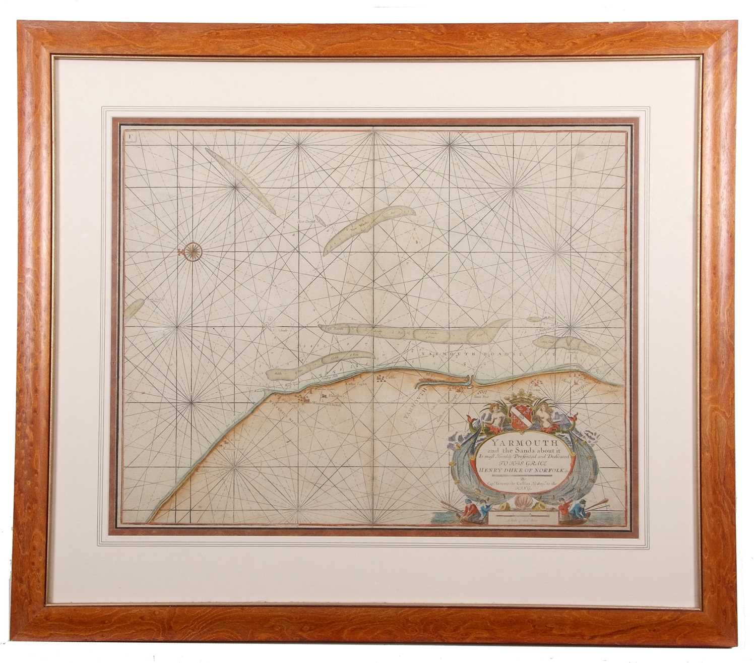 Capt. Greenville Collins (1624-1694), 'Yarmouth and the Sands about it', hand coloured copper - Image 8 of 9