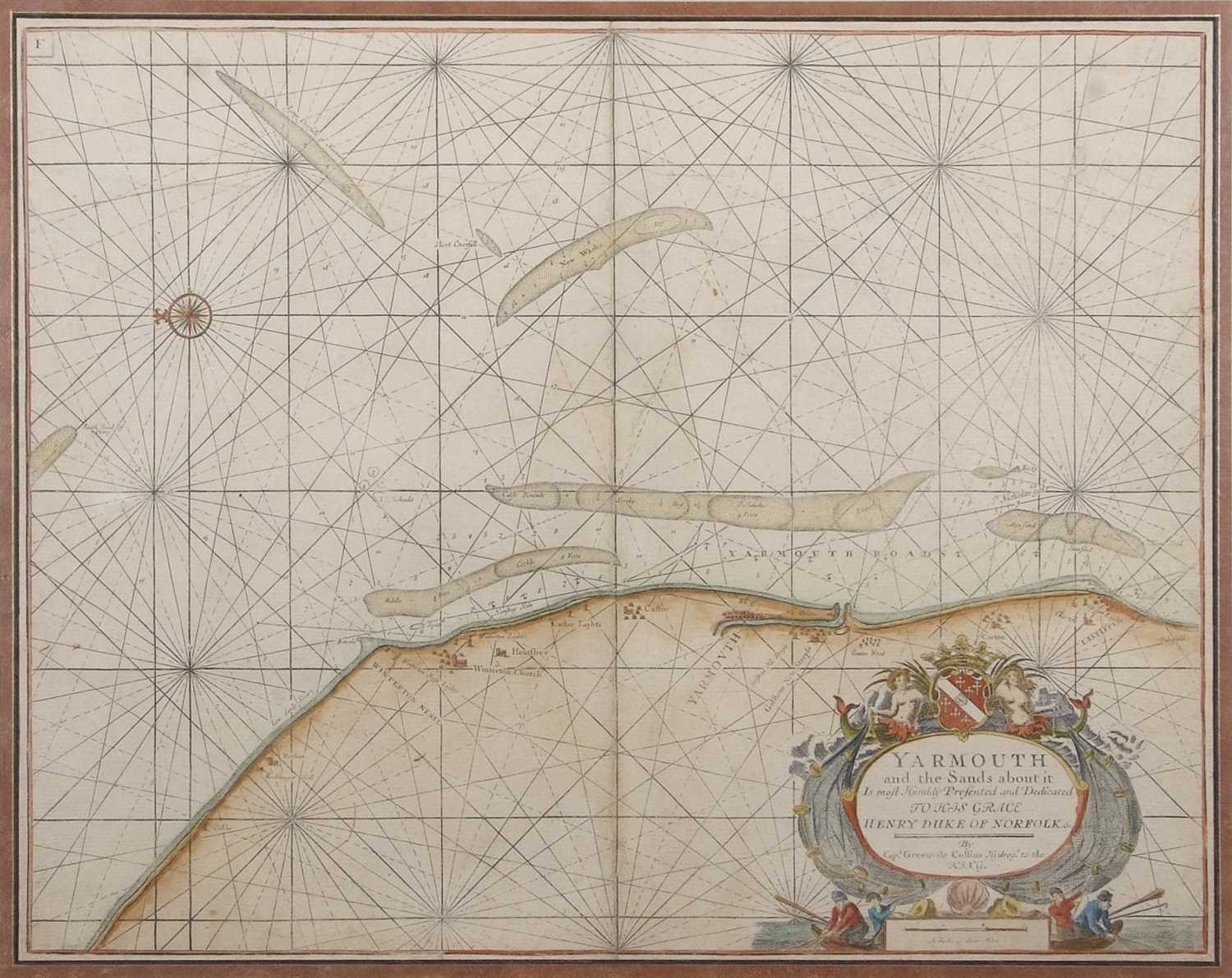 Capt. Greenville Collins (1624-1694), 'Yarmouth and the Sands about it', hand coloured copper