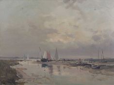 Jack Cox (British,1914-2007), Boats in a Norfolk Estuary, oil on board, signed, 59.5x44cm, framed