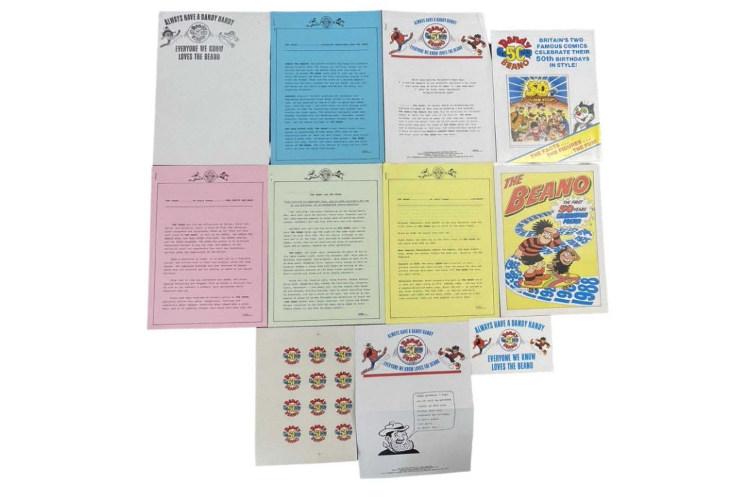A Dandy / Beano 50th Anniversary Collector's pack, containing various stickers, posters, quizzes - Image 2 of 4