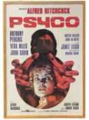 A framed reproduction Italian one sheet poster for Alfred Hitchcock's Psycho, starring Janet Leigh