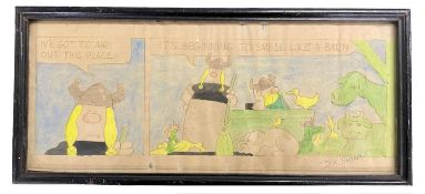 A framed and glazed original artwork of Hagar the Horrible, bearing the signature of cartoonist
