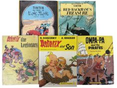 HERGE / GOSCINNY AND UDERZO: 5 TITLES: TINTIN - RED RACKHAM'S TREASURE; TINTIN AUPAYS L'OR NOIR