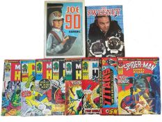 A collection of various 1970s Marvel comic books, together with The Sweeney and Joe 90 hardback